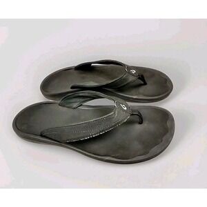 OluKai Ohana Women's Black Leather Thong Flip Flop Sandals US 10